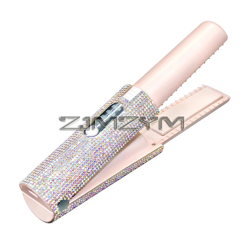 2 in 1 Electric USB Hair Straightener Curler Straight Hair Colored Diamond Design Wireless Travel Hair Straightening Styler